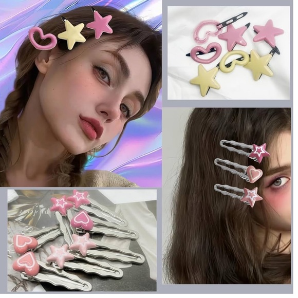 25 silver star heart crystal hair clips accessories festival rave club y2k girl